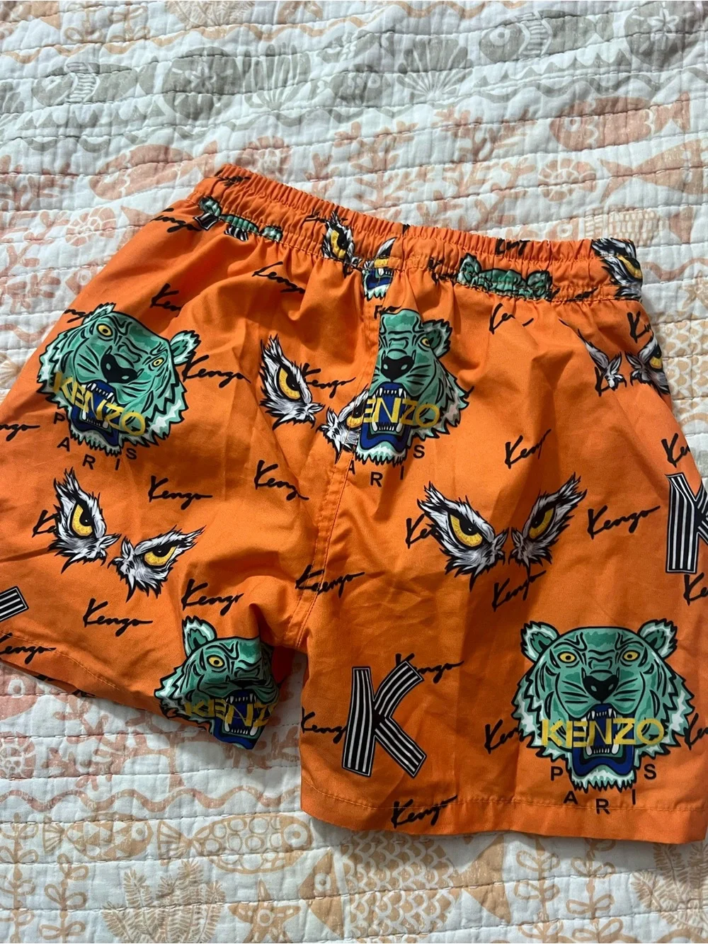 Kenzo Kids Orange Tiger Print Swim Shorts